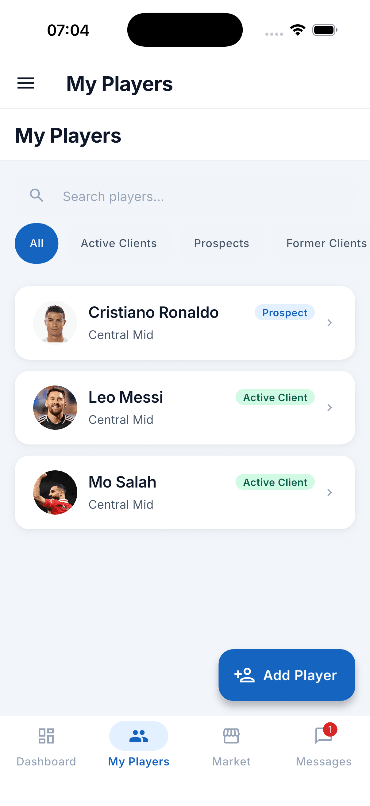 Player CRM — roster view